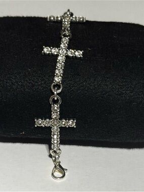 Double Cross Crystal Bracelet - Silver
